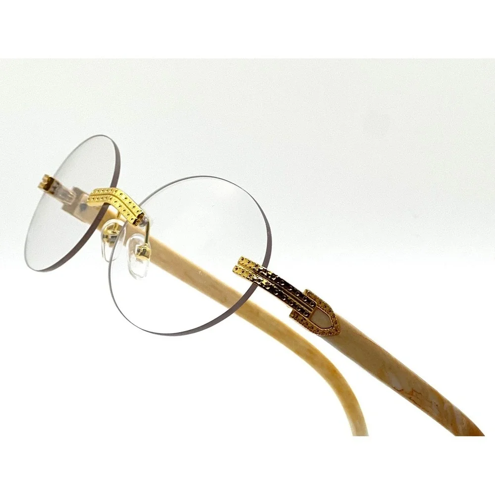 Men Eyewear Sophisticated‎ Round Clear Lens Casual Business Wear Gold Marble New